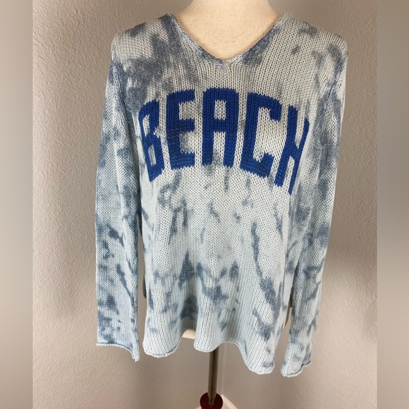 Wooden Ships Beach Lightweight V Neck Tie Dye Blue Sweater Small / Medium - Picture 3 of 14